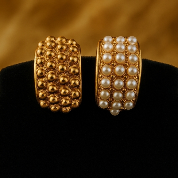 ✨ Vintage E. Pearl Signed Hugger Earrings – Lot of 3 Pairs - Picture 3 of 12